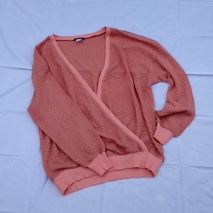 Venus waffle knit pullover sweater peach coral color size medium